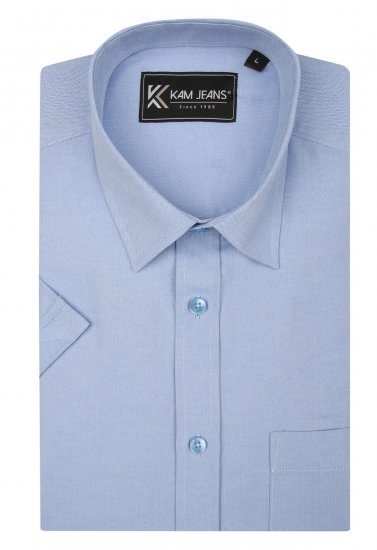 Kam Jeans 6283 Casual SS Herringbone Shirt Blue - Overhemden - Overhemden Grote Maten Heren