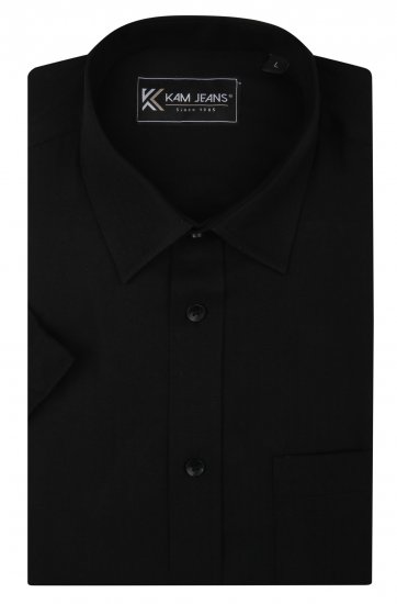 Kam Jeans 6283 Casual SS Herringbone Shirt Black - Overhemden - Overhemden Grote Maten Heren