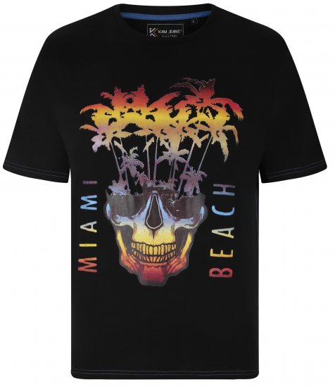 Kam Jeans 5735 Miami Beach Skull Print T-Shirt Black - T-shirts - Grote Maten T-shirts Heren
