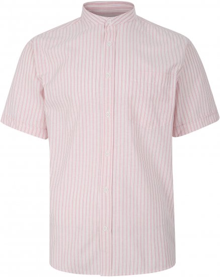 Kam Jeans 6288 Grandad Stripe Short Sleeve Shirt with Collar Pink - Overhemden - Overhemden Grote Maten Heren