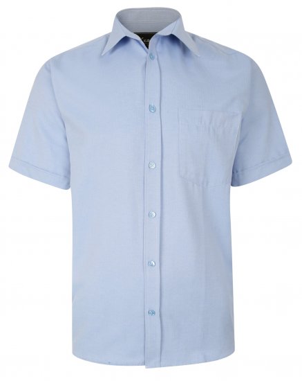 Kam Jeans 6283 Casual SS Herringbone Shirt Blue - Overhemden - Overhemden Grote Maten Heren