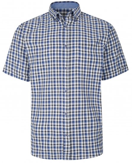 Kam Jeans 6285 Casual SS Check Shirt Blue - Overhemden - Overhemden Grote Maten Heren