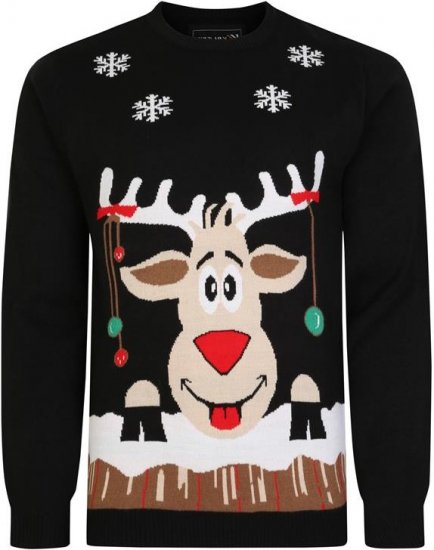 Kam Jeans X023 Rudolph Xmas Sweatshirt Black - Sweaters & hoodies - Sweaters & Hoodies Grote Maten Heren