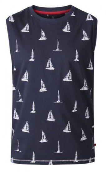 D555 Morton Yacht Print Sleeveless T-Shirt Navy - T-shirts - Grote Maten T-shirts Heren