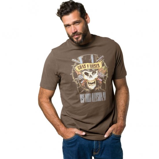 JP1880 T-Shirt Skull Print Guns N Roses Khaki - T-shirts - Grote Maten T-shirts Heren