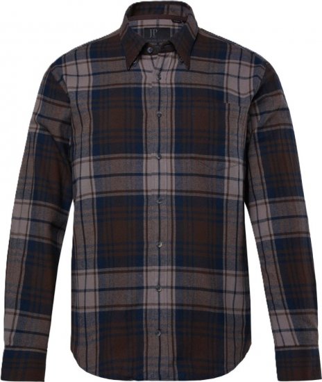 JP1880 Shirt Flannel Long Sleeve Brown TALL - HERENKLEDING MT-6XLT - Tall Kleding Heren