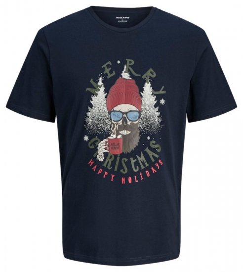 Jack & Jones Noel Merry Christmas T-Shirt Navy - T-shirts - Grote Maten T-shirts Heren