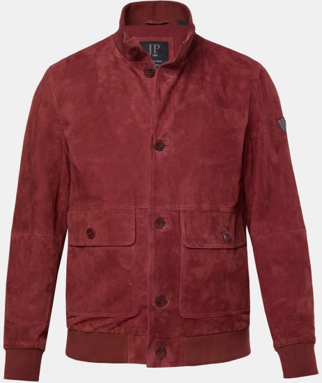 JP1880 Leather Jacket Suede with Stand-up Collar Red - Jassen - Grote Maten Herenjassen