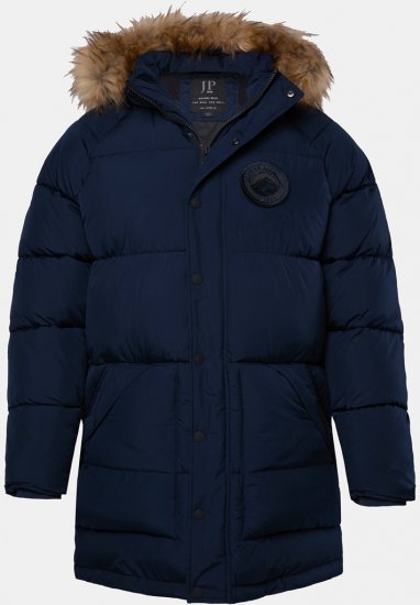 JP1880 Quilted Parka Lightweight and Warm with Faux Fur Hood Navy - Jassen - Grote Maten Herenjassen