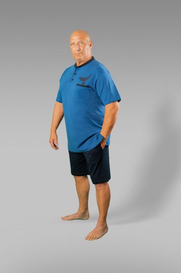 20 Nodi Short Pajamas in Combed Cotton Jersey Blue/Black - Ondergoed & Zwem - Grote Maten Ondergoed Heren