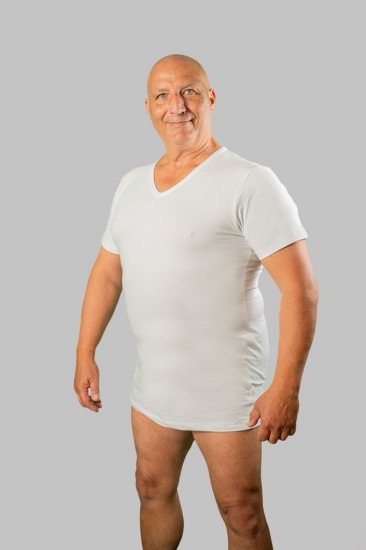 20 Nodi Short Sleeve V-Neck in Stretch Cotton White - Ondergoed & Zwem - Grote Maten Ondergoed Heren