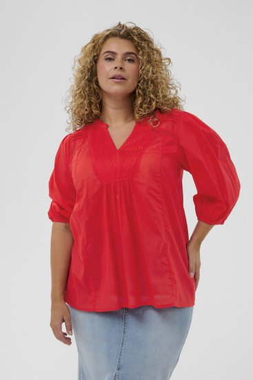 Kaffe Curve Karlia 3/4 Sleeve Blouse Red - Blouses - 