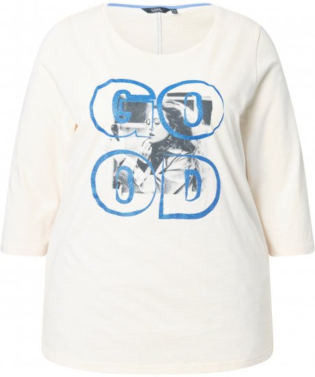 Ulla Popken Photo Graphic 3/4 Sleeve Tee Pearl White - Bedrukte T-shirts voor dames - 