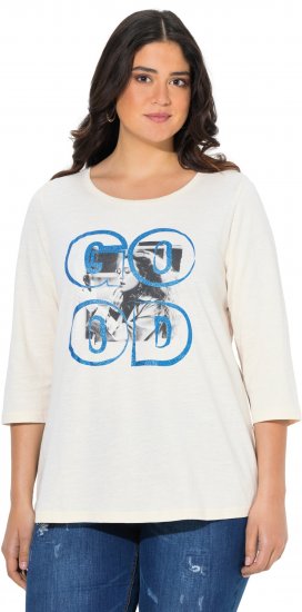 Ulla Popken Photo Graphic 3/4 Sleeve Tee Pearl White - Bedrukte T-shirts voor dames - 