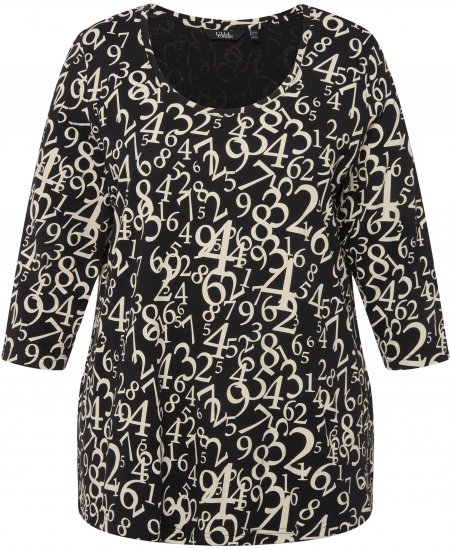 Ulla Popken Number Print 3/4 Sleeve Tee Black - Bedrukte T-shirts voor dames - 