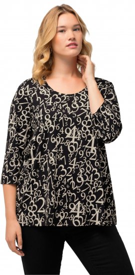 Ulla Popken Number Print 3/4 Sleeve Tee Black - Bedrukte T-shirts voor dames - 