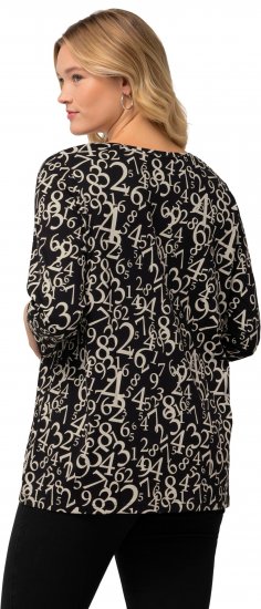 Ulla Popken Number Print 3/4 Sleeve Tee Black - Bedrukte T-shirts voor dames - 