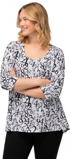 Ulla Popken Number Print 3/4 Sleeve Tee Snow White - Bedrukte T-shirts voor dames - 
