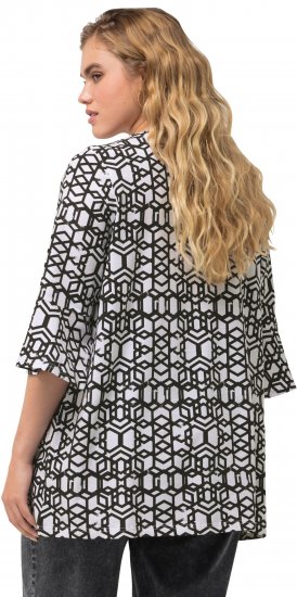 Ulla Popken Geometric Print Trumpet Sleeve Tee Black - Bedrukte T-shirts voor dames - 