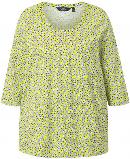 Ulla Popken Flower Print 3/4 Sleeve A-Line Tee Lime - Bedrukte T-shirts voor dames - 