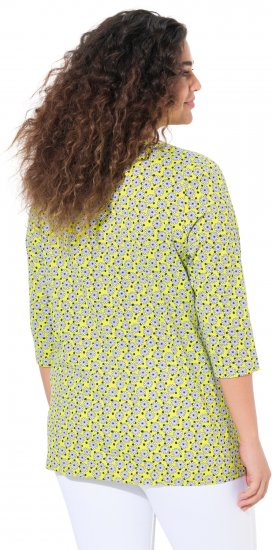 Ulla Popken Flower Print 3/4 Sleeve A-Line Tee Lime - Bedrukte T-shirts voor dames - 