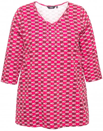 Ulla Popken Minimalist Ho Ho Ho Print 3/4 Sleeve Tee Salsa Red - Bedrukte T-shirts voor dames - 