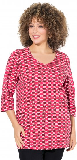 Ulla Popken Minimalist Ho Ho Ho Print 3/4 Sleeve Tee Salsa Red - Bedrukte T-shirts voor dames - 