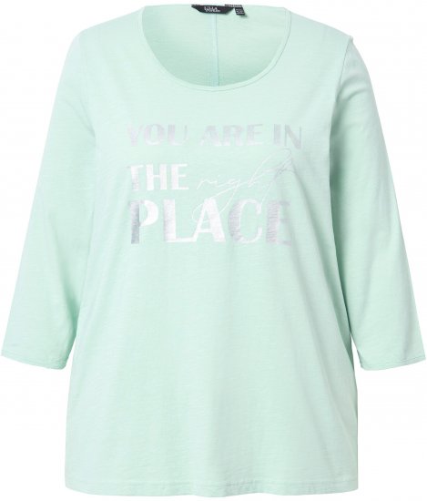 Ulla Popken Metallic Lettering 3/4 Sleeve Tee Mint Green - Bedrukte T-shirts voor dames - 