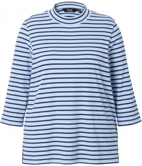 Ulla Popken Striped 3/4 Sleeve Turtleneck Tee Light Blue - Bedrukte T-shirts voor dames - 