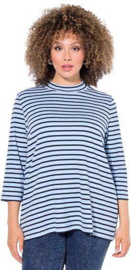 Ulla Popken Striped 3/4 Sleeve Turtleneck Tee Light Blue - Bedrukte T-shirts voor dames - 