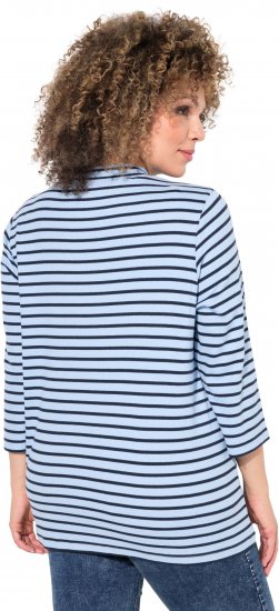 Ulla Popken Striped 3/4 Sleeve Turtleneck Tee Light Blue - Bedrukte T-shirts voor dames - 
