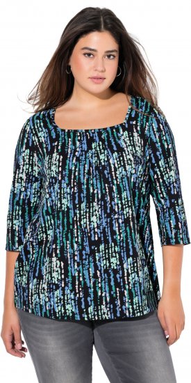 Ulla Popken Graphic Print Square Neck Tee Black - Bedrukte T-shirts voor dames - 