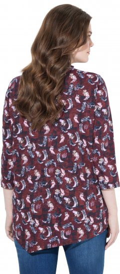 Ulla Popken Asymmetric Cowboy Boot Print Tee Dark Ruby - Bedrukte T-shirts voor dames - 