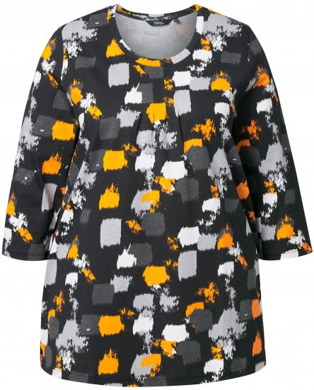 Ulla Popken Graphic Print 3/4 Sleeve Tee Black - Bedrukte T-shirts voor dames - 