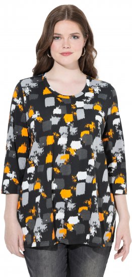 Ulla Popken Graphic Print 3/4 Sleeve Tee Black - Bedrukte T-shirts voor dames - 