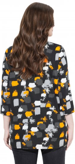Ulla Popken Graphic Print 3/4 Sleeve Tee Black - Bedrukte T-shirts voor dames - 
