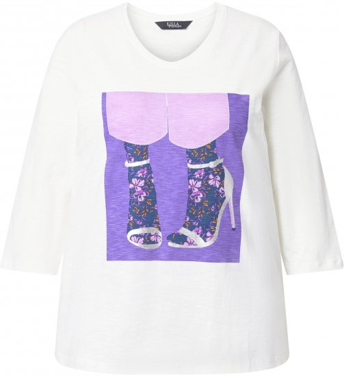 Ulla Popken Fashion Graphic T-Shirt Off-White - Bedrukte T-shirts voor dames - 