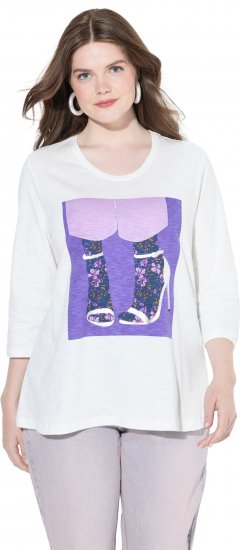 Ulla Popken Fashion Graphic T-Shirt Off-White - Bedrukte T-shirts voor dames - 