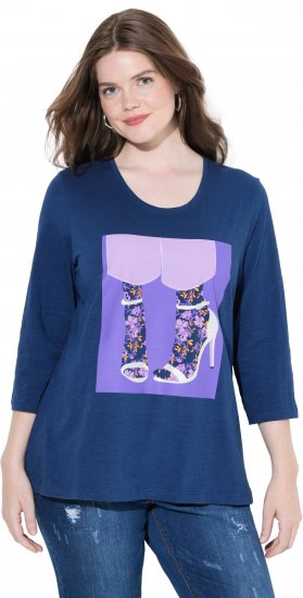 Ulla Popken Fashion Graphic T-Shirt Dark Blue - Bedrukte T-shirts voor dames - 