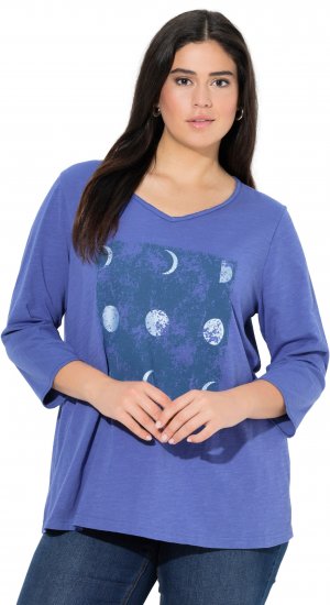 Ulla Popken Meet Me In The Moonlight 3/4 Sleeve Graphic Tee Atlantic Blue - Bedrukte T-shirts voor dames - 