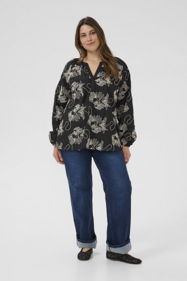 Kaffe Curve Kimmie Blouse Black Chalk Embroidery - Blouses - 