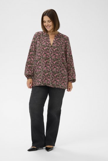 Kaffe Curve Belle Blouse Pink Black Graphic Flower - Blouses - 