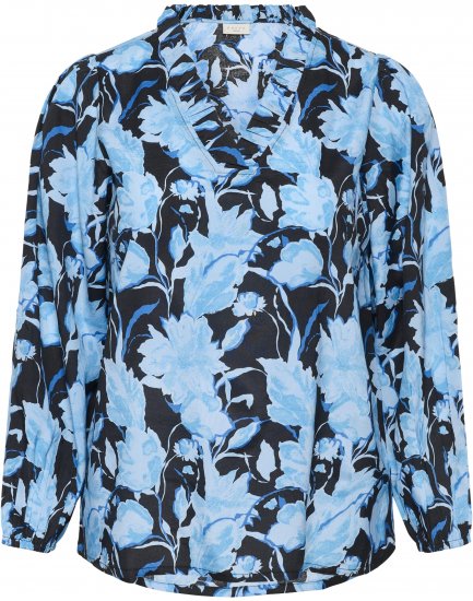 Kaffe Curve Sasja Blouse met lange mouw Blue Snake Flower - Blouses & tunieken - 