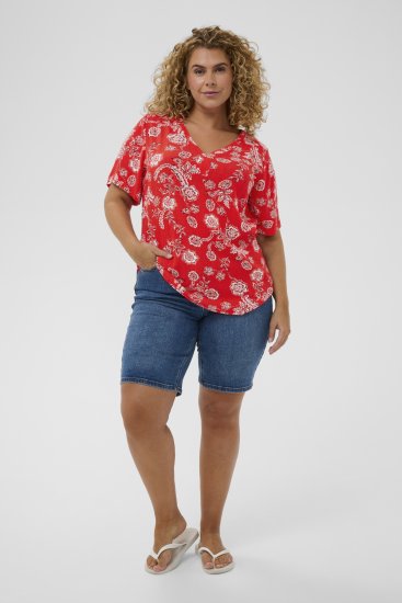 Kaffe Curve Ami Short Sleeve Blouse Printed Poppy Red - Blouses & tunieken - 