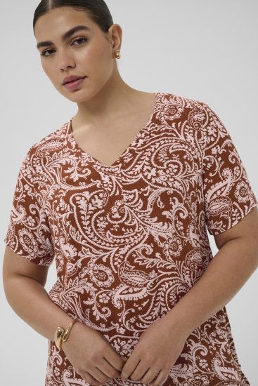 Kaffe Curve Ami Short Sleeve Blouse Printed Henna Brown - Blouses & tunieken - 