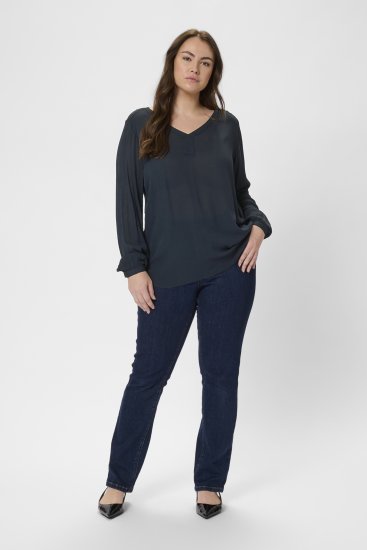 Kaffe Curve Ami Lange mouw Blouse Midnight marine - T-shirts - 