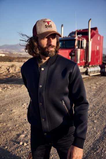 JP1880 College Jacket Scuba Fabric with Zipper Navy - Jassen - Grote Maten Herenjassen