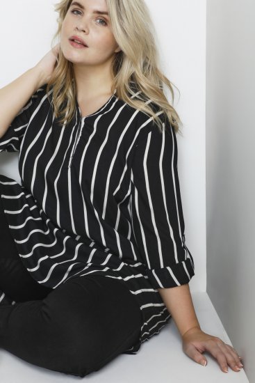Kaffe Curve Milana Shirt Jurk Zwart / Chalk streep - Kleedjes - 