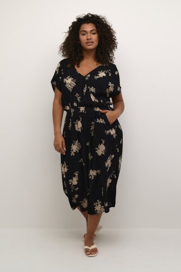 Kaffe Curve Jenna Jurk Zwart/Brown Flower print - Kleedjes - 