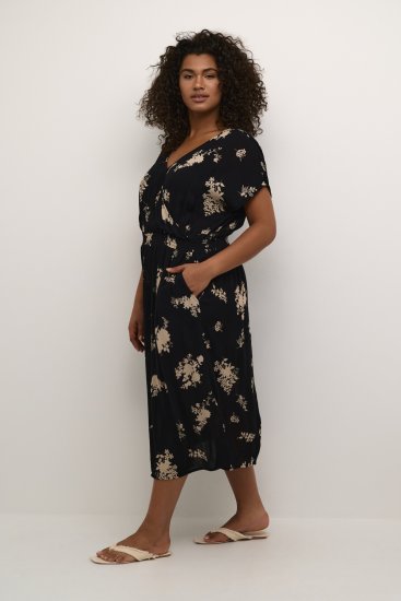 Kaffe Curve Jenna Jurk Zwart/Brown Flower print - Kleedjes - 